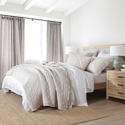 HORIMOTE HOME 100% Linen Front/100% Cotton Back Quilt Set Twin Size, Beige Pre-Washed European Flax Linen Quilt, Diamond Stitch Bedspread Coverlet Bedding Set 2-Piece for All Seasons