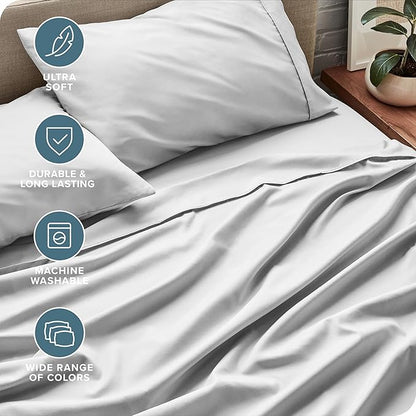 Bare Home Full XL Sheet Set - 1800 Ultra-Soft Microfiber Full Extra Long Bed Sheets - Double Brushed - Deep Pockets - Easy Fit - 4 Piece Set - Bedding Sheets & Pillowcases (Full XL, Cloud Grey)