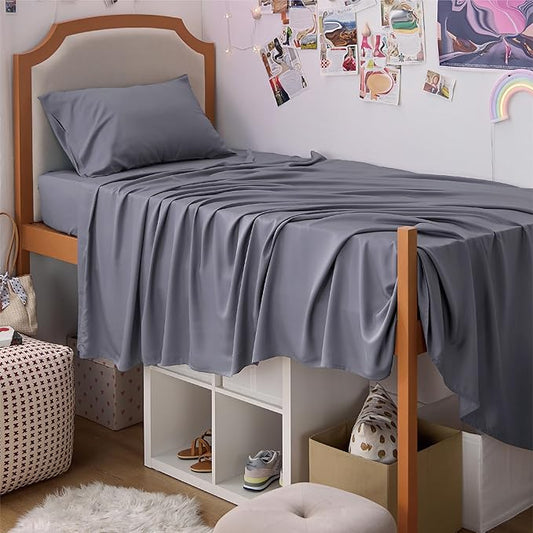 Bedsure Cooling Sheets Twin XL, Rayon Derived from Bamboo, PureWoven, Breathable & Soft Twin XL Sheet Sets, Deep Pocket Up to 16", Hotel Luxury Silky Dorm Bedding for Hot Sleepers, Dark Grey
