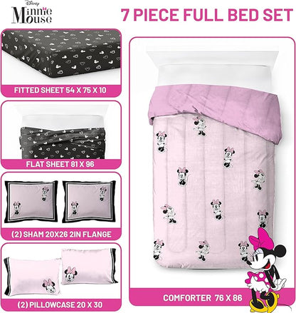 Jay Franco Kids Comforter Set Includes Sheets and Pillow Covers - Soft and Cozy Bed Set for Stylish Room Decor, Official Licensed Bedding, Multi - Minnie Mouse, 7 Piece Full