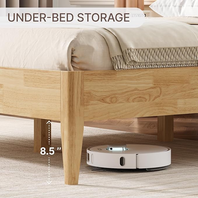 KISLOT Wood Bed Frame with USB & Type-C, Boucle Headboard, Oat, Queen | Platform Bed, Mattress Foundation, No Box Spring Needed, Easy Assembly