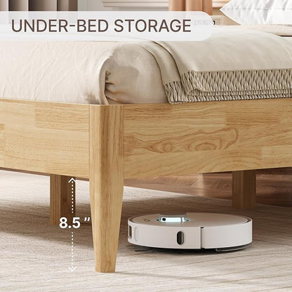 KISLOT Wood Bed Frame with USB & Type-C, Boucle Headboard, Oat, Queen | Platform Bed, Mattress Foundation, No Box Spring Needed, Easy Assembly