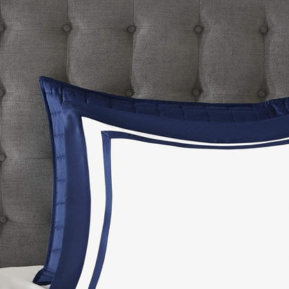 Madison Park Heritage Comforter Quilt Combo Set - Modern Luxury Design, All Season Down Alternative Bedding, Matching Shams, Decorative Pillows, Full/Queen(90"x90"), Color Block Navy 8 Piece