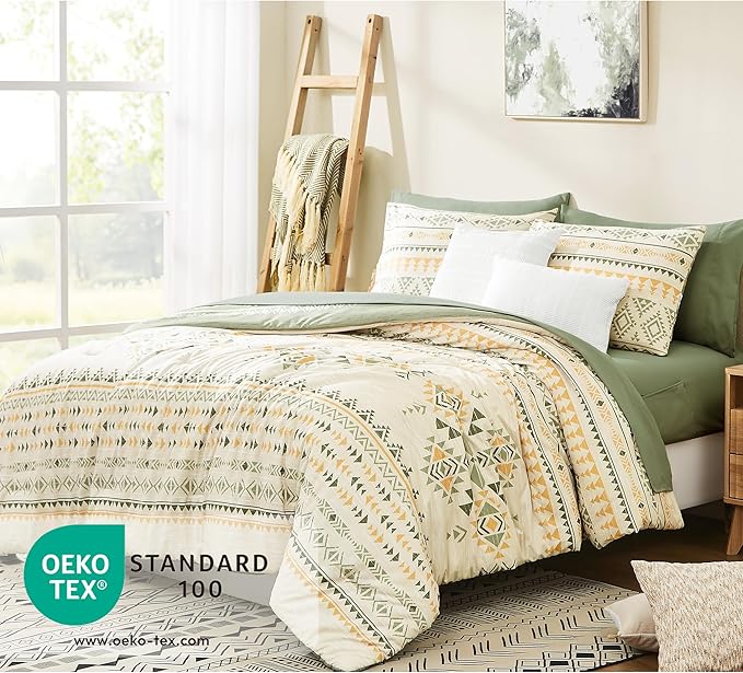 Geniospin King Size Comforter Set- 7 Pieces Boho Bed in a Bag, Western Bedding Set for All Seasons, Reversible Aztec Bedding, Lightweight Comforter Bed Set with Sheets, Pillowcases & Shams