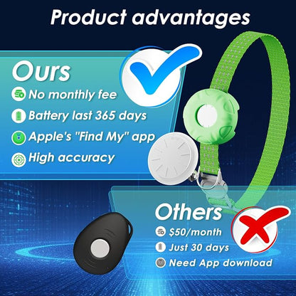 Cat Tracker, Lightweight GPS Tracker Compatible with Apple Find My App(Only iOS), Waterproof Cat Tracker Collar with Bell and Safety Elastic Buckle, No Monthly Fee,Works with Any Collar,Green