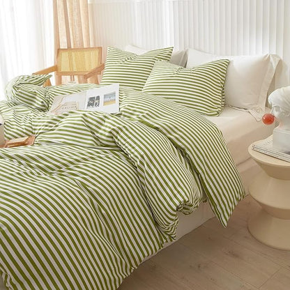 LifeTB King Size Comforter Set Modern Striped Comforter Set King Green White Stripes Pattern Comforter 3 Pieces Lightweight Bedding Comforter Set Boho Stripe Soft Fluffy Comforter with 2 Pillowcases