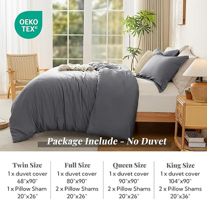 MILDLY Super Soft Duvet Cover 2pcs - 100% Washed Microfiber Dark Grey Comforter Cover Set with Zipper Closure & Corner Ties (No Comforter)
