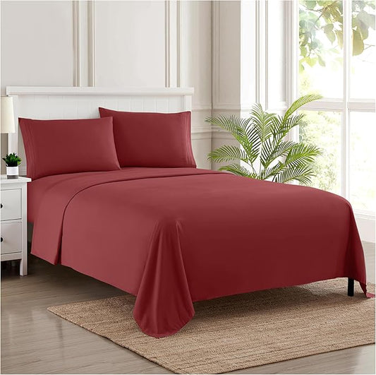 Queen Size Bed Sheets - Breathable Luxury Sheets with Full Elastic & Secure Corner Straps Built In - 1800 Supreme Collection Extra Soft Deep Pocket Bedding Set, Sheet Set, Queen, Burgundy