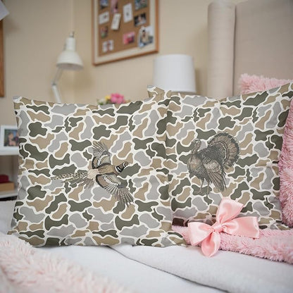 Vintage Camo Turkey Pheasant Throw Pillow Covers 18x18 Set of 2, Turkey Pheasant Hunting Pillowcase, Camouflage Farm Animal Decorative Pillow Covers,Camouflage Wild Animal Decor