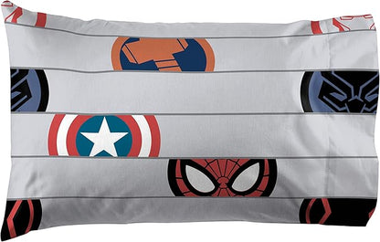 Jay Franco Kids Sheet Set with Fitted, Flat Sheets & Pillow Cover - Ultra-Soft Bedding with Pillowcase for Room Decor, Gray - Avengers, 4 Piece Queen