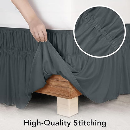 Utopia Bedding Queen Elastic Bed Ruffle - Easy Wrap Around Ruffle - Microfiber Bed Skirt with Adjustable Buckle & Elastic Belt 16 Inch Tailored Drop - Hotel Quality Bedskirt, Fade Resistant (Grey)