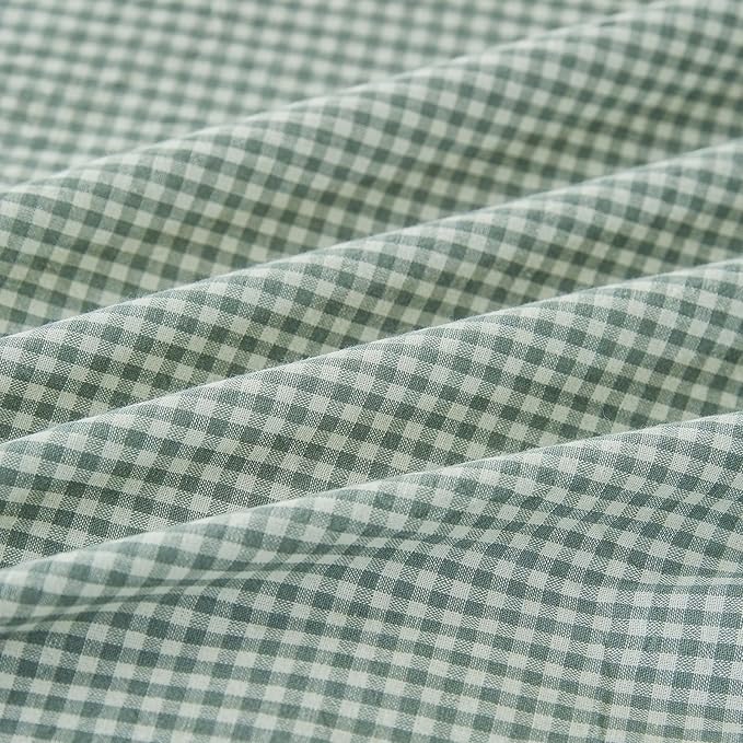 EAVD Sage Green Gingham Duvet Cover King Soft 100% Washed Cotton Modern Green and White Plaid Duvet Cover with 2 Pillowcases Reversible Checkered Plaid Bedding Set with Zipper Closure