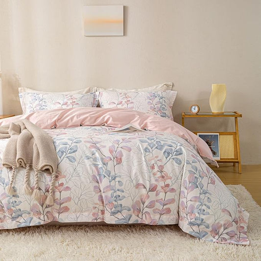 OAITE Duvet Cover Set Twin Size Floral Pattern Ultra Soft 100% Cotton Duvet Cover Sets 3-PC, Breathable Duvet Cover with Zipper Closure & Corner Ties(2 Pillow Shams,1 Duvet Cover)