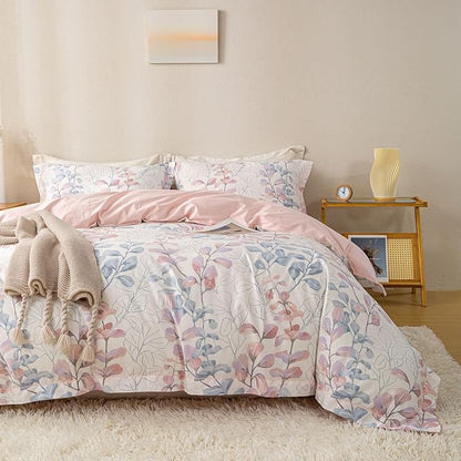 OAITE Duvet Cover Set King Size Floral Pattern Ultra Soft 100% Cotton Duvet Cover Sets 3-PC, Breathable Duvet Cover with Zipper Closure & Corner Ties(2 Pillow Shams,1 Duvet Cover)