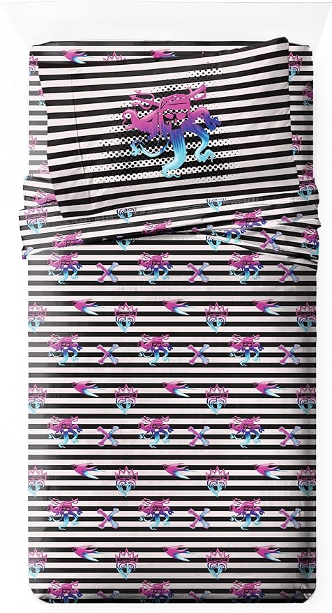 Jay Franco Kids Sheet Set with Fitted, Flat Sheets & Pillow Cover - Ultra-Soft Bedding with Pillowcase for Room Decor, Multi Color - Descendants, 3 Piece Twin
