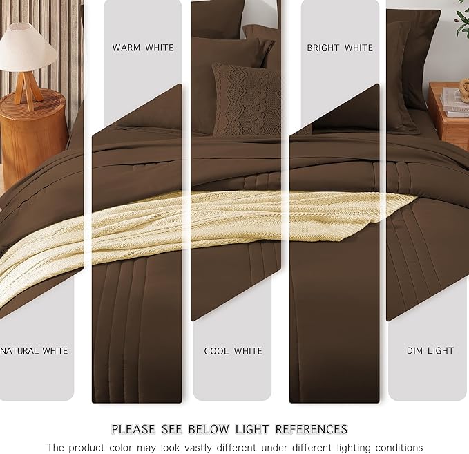 Monbix Queen Comforter Set - 7 Pieces Chocolate Brown Bed in a Bag Queen Size Bedding Sets with Comforters, All Seasons Comforter with Sheets, Pillowcases & Shams