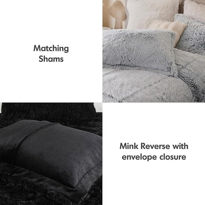 Intelligent Design Malea Shaggy Bedding Comforter Set, Long Faux Fur Cozy Down Alternative, Modern Ultra Soft All Season Warm & Fluffy Comforter, Matching Sham, King/Cal King Heathered Grey 3 Piece