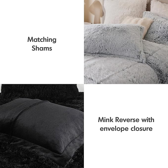 Intelligent Design Malea Shaggy Bedding Comforter Set, Long Faux Fur Cozy Down Alternative, Modern Ultra Soft All Season Warm & Fluffy Comforter, Matching Sham, Twin/Twin XL Heathered Grey 2 Piece