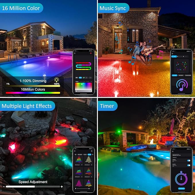 T-SUN Colored Underwater Pond Lights with APP & Remote Control 3 Pack | IP68 Waterproof Submersible Fountain Lights, Dimmable Timer Pond Lights Led Underwater for Outdoor Pond Fish Aquarium Garden