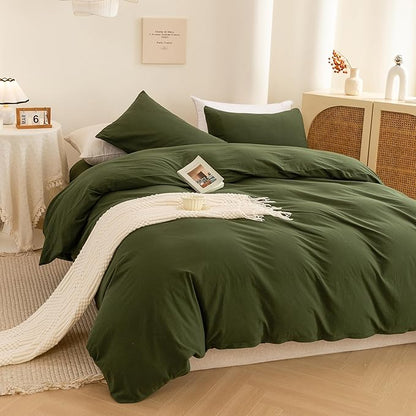 ECOCOTT 3 Pieces Duvet Cover Set Oversized King Size 100% Washed Cotton 1 Duvet Cover with Zipper and 2 Pillowcases, Ultra Soft and Easy Care Breathable Cozy Simple Style Bedding Set (No Comforter)