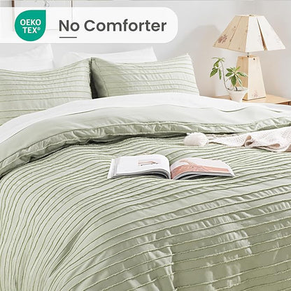 NEXHOME PRO Duvet Cover Queen,3 Pieces Boho Tufted Duvet Cover Set, Soft and Lightweight 100% Washed Microfiber Comforter Cover Set for All Season(Sage Green,90 x 90)-No Comforter
