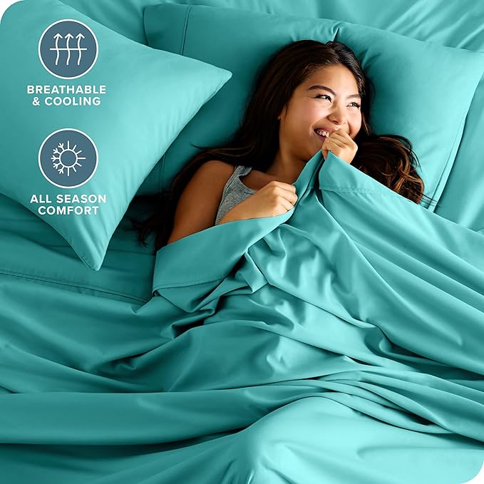Bare Home King Sheet Set - 1800 Ultra-Soft Microfiber King Bed Sheets - Double Brushed - Deep Pockets - Easy Fit - 4 Piece Set - Bedding Sheets & Pillowcases (King, Turquoise)