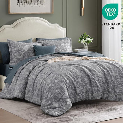 MaiRêve King Comforter Set Navy Blue, Crinkle Textured Design Bedding Set 7 Pieces Bed in A Bag, All Season Farmhouse Comforter Set with Sheets, Pillowcases & Shams