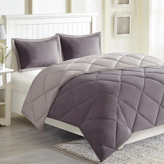 Madison Park Comforter Set, Reversible Down Alternative All Season Microfiber Bedding, 3M Scotchgard Stain Release, Full/Queen Dorm Comforter, Charcoal/Grey