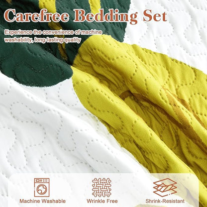 3 Piece Boho Floral Californial King Size Quilt Sets Farmhouse Reversible Lightweight Bedspread Coverlet with 2 Shams Botanical Microfiber Bedding Quilts Set for All Season, 118''x106''