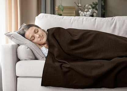 Utopia Bedding Brown 100% Cotton Blanket [Twin Size - 90x72 Inch] 350GSM Lightweight, Soft and Breathable Thermal Blanket for All Seasons