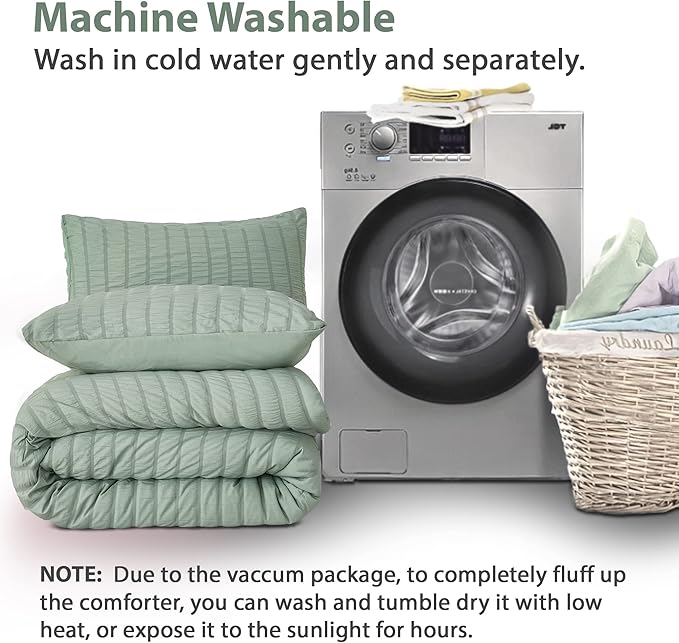 AveLom Sage Green Seersucker Twin/Twin XL Comforter Set (68x90 inches), 2 Pieces-100% Soft Microfiber Lightweight Comforter with 1 Pillowcase, All Season Down Alternative Comforter Set for Bedding