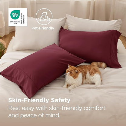 Bedsure Pillow Cases Standard Size Set of 2 - Burgundy Red Brushed Microfiber Pillowcases, Super Soft and Cozy Pillow Case Covers with Envelope Closure for Kids, Wrinkle, Fade Resistant, 20x26 Inches