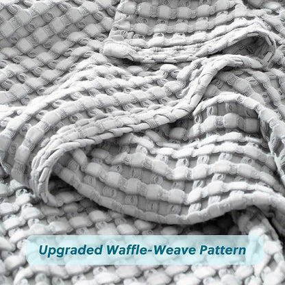 Bedsure Cooling Cotton Waffle King Size Blanket - Lightweight Breathable Blanket of Rayon Derived from Bamboo for Hot Sleepers, Luxury Throws for Bed, Couch and Sofa, Grey, 104x90 Inches