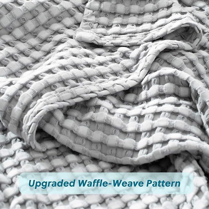 Bedsure Cooling Cotton Waffle Queen Size Blanket - Lightweight Breathable Blanket of Rayon Derived from Bamboo for Hot Sleepers, Luxury Throws for Bed, Couch and Sofa, Grey, 90x90 Inches