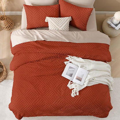 Andency Burnt Orange California King Comforter Set, 3 Pieces Terracotta Boho Tufted Cal King Bed Comforter, Oversized Soft Lightweight Down Alternative Bedding Set (104x96In, 2 Pillowcases)