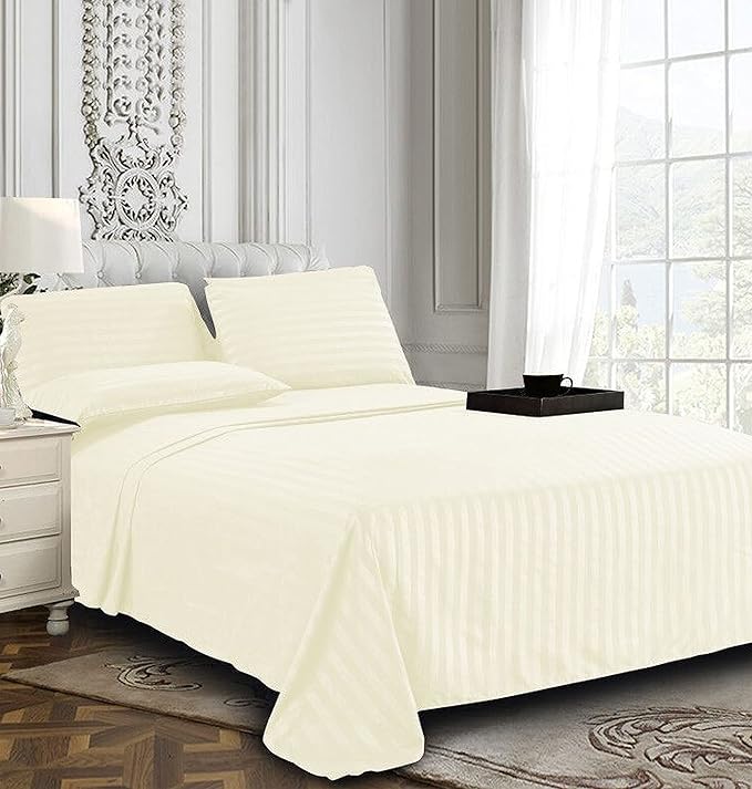 Elegant Comfort Softest and Coziest 4-Piece Sheet Set - 1500 Premium Hotel Quality Microfiber - Luxurious Wrinkle Resistant 4-Piece Damask Stripe Bed Sheet Set, Twin XL, Ivory