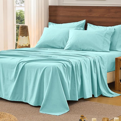 Bedlifes 100% French Pure Linen Sheets California King Size Breathable and Cooling Flax Sheet Set Soft Durable and Moisture Wicking 16 Inch Deep Pocket-4 Piece(Cal King,Teal)