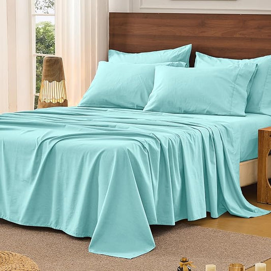 Bedlifes 100% French Pure Linen Sheets Queen Size Breathable and Cooling Flax Sheet Set Soft Durable and Moisture Wicking 16 Inch Deep Pocket-4 Piece(Queen,Teal)