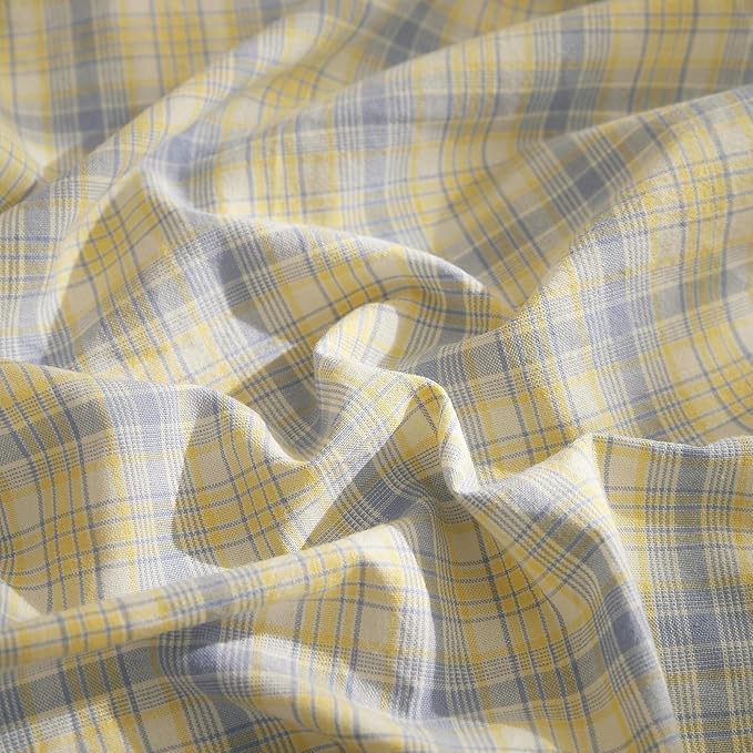 EAVD Modern Gingham Duvet Cover Queen Soft Washed Cotton Yellow Blue Grid Plaid Bedding Set with 2 Pillowcases Farmhouse Reversible Plaid Checkered Duvet Cover with Zipper Closure