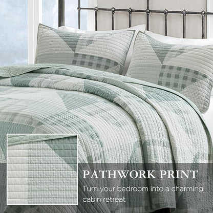 Woolrich Reversible Coverlet Set - Cottage Styling Reversed to Solid Color, All Season Lightweight Coverlet, Cozy Bedding Layer, Matching Shams, Oversized Full/Queen, Olsen Green | Reversible, Lightweight, All Season