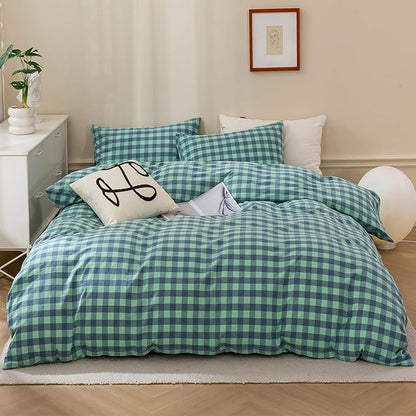 HighBuy King Comforter Set Turquoise Gingham Comforter for Women Men,Modern Geometric Plaid Comforter Set Fluffy Soft Grid Gingham Bedding Set Checkered Pattern Comforter with 2 Pillowcases