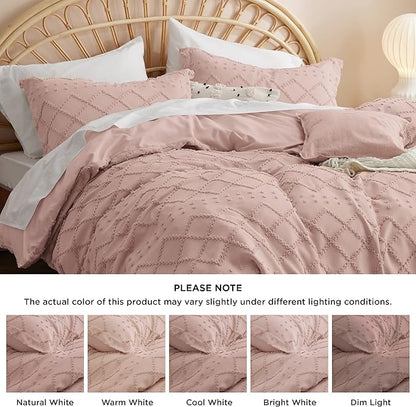 Bedsure Boho Twin Duvet Cover Size - Pink Breathable & Soft Boho Bedding, Machine Washable Comforter Cover for All Seasons, Includes 1 Duvet Cover 68"x90" with 1 Pillow Sham & Zipper Closure