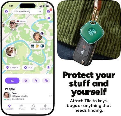 Life360 Tile - Bluetooth Tracker, Keys Finder and Item Locator for Keys, Bags and More. Phone Finder. Both iOS and Android Compatible. 1-Pack (Green Surf)