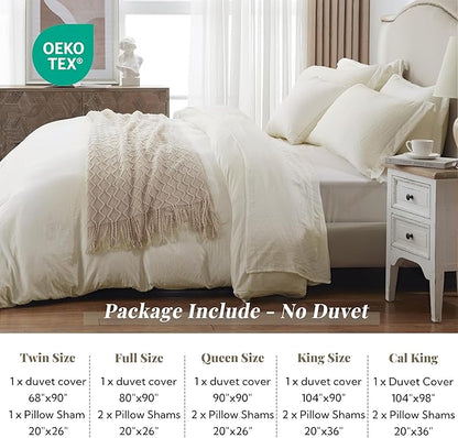 MILDLY Super Soft Duvet Cover - 100% Washed Microfiber Off White Comforter Cover Set 3 Pieces with Zipper Closure & Corner Ties