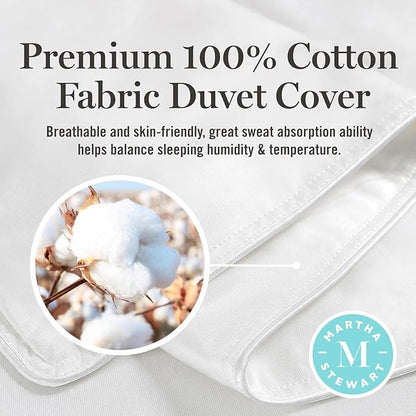 Martha Stewart Goose Feather Down Fiber Cotton Comforter Queen Size, Feather Duvet Insert Queen, Hotel Collection Hypoallergenic Comforter 50oz Light Warmth 90 x 90 Inch White