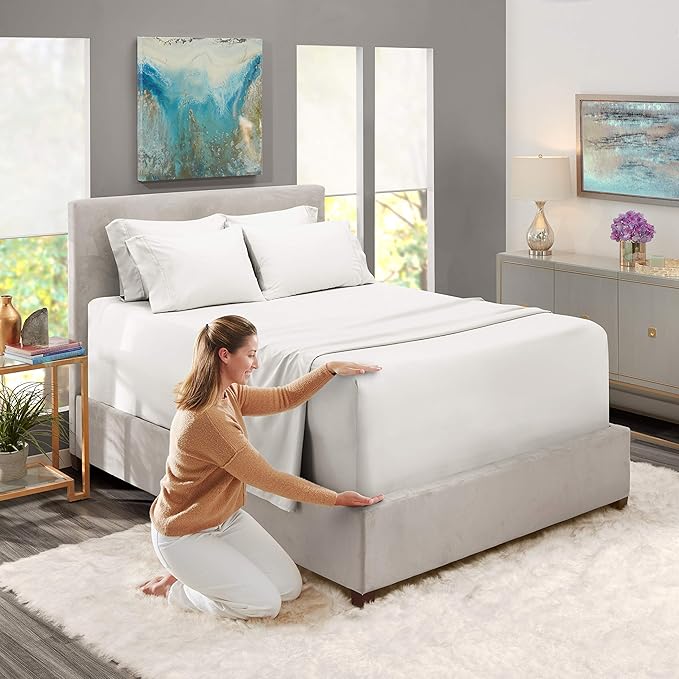 Hearth & Harbor Bed Linen Set - Twin Size - 4 Piece Sheets - White - Extra Deep Pocket Microfiber
