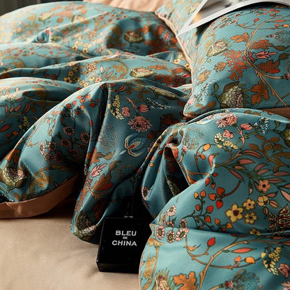 Vintage Style Duvet Cover Set,5 PCS Boho Comforter Cover Set,Paisley Floral Bedding Set,Green Floral Duvet Cover,King Duvet Cover,Soft Reversible Design(Autumn,King/California King)