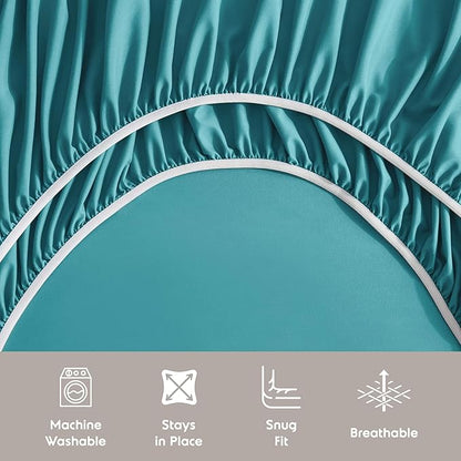 Nestl Queen Sheet Set - Luxury 1800 Ultra-Soft Microfiber Bed Sheets - Double Brushed - Deep Pockets - Easy Fit - 4 Piece Set - Bedding Sheets & Pillowcases (Queen, Teal)