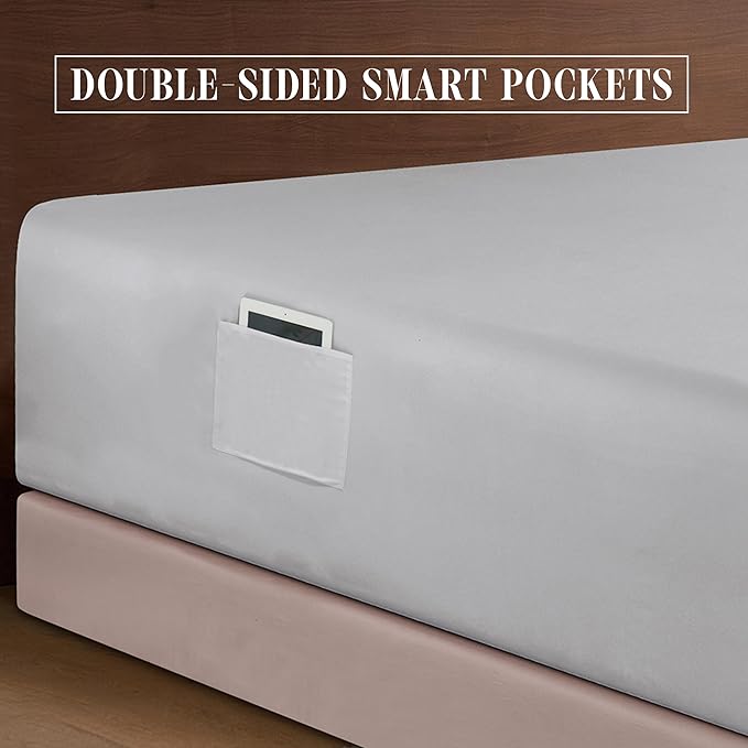 Elegant Comfort Luxurious 1500 Premium Hotel Quality Microfiber 4-Piece Sheet Set, 18-24 Inches Deep - Extra Deep Pocket Sheets - Ultra Soft 4PC Deep Pocket Sheets, Queen, Silver Gray