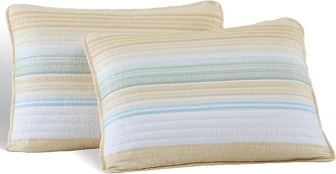 Beatrice Home Fashions Coralinn Striped 3-Piece Quilt Set, Lightweight, All-Seasons, King, Yellow Sage
